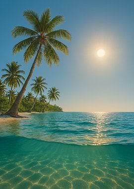 Tropical beach with palm trees and ocean