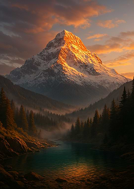 Snowy Mountain Peak at Sunset