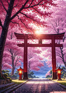 Cherry Blossom Torii Gate Landscape