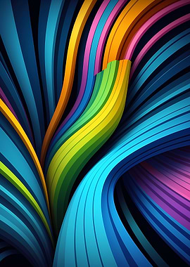 Vertical Ribbon Vortex — 3D Layered Paper Waves with Rainbow Streak