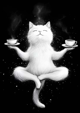 Zen Cat with Coffee