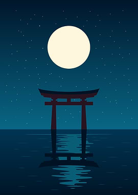 Torii Gate Under Full Moon