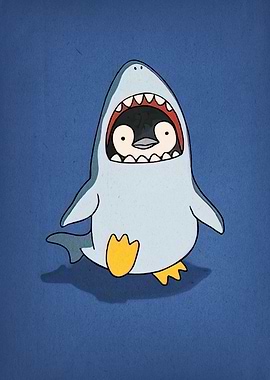 Penguin in a Shark Costume