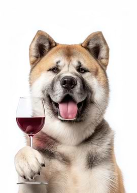 Akita Inu with Wine Glass