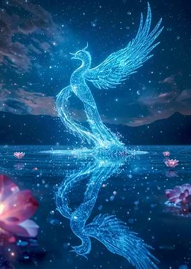 Blue Phoenix Rising from Water