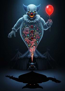 Creepy Clown with Balloon and Shadow