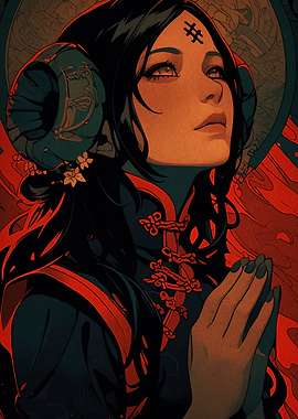 Anime Girl with Horns and Symbol