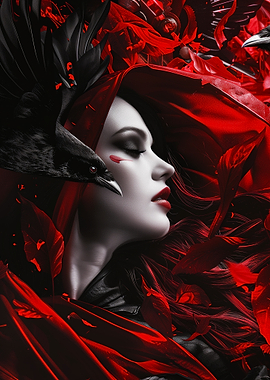 Red Hooded Woman with Raven
