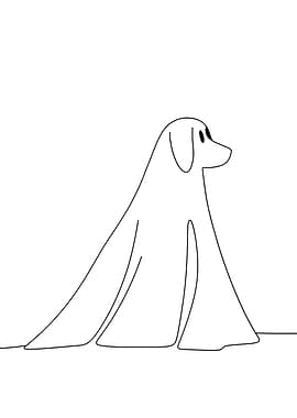 Minimalist Fantasy Dog Ghost Line Art
