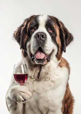 Saint Bernard Dog with Wine Glass