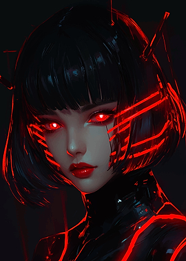 Cyberpunk Girl with Red Neon Accents