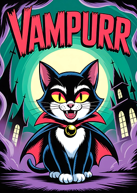 Vampurrr: Cartoon Vampire Cat Illustration