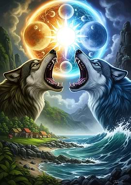 Two Wolves Howling Celestial