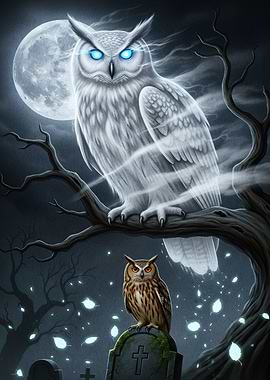 Ghostly Owl Cemetery Scene