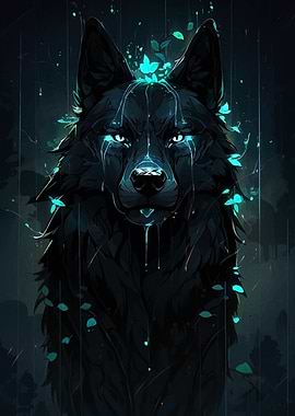 Mystical Wolf Portrait with Glowing Accents