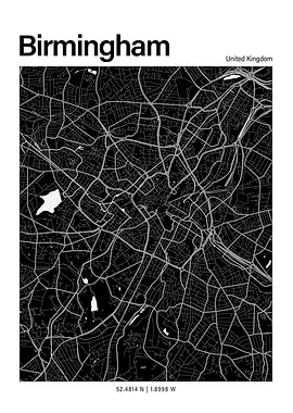 Birmingham Black and White Map