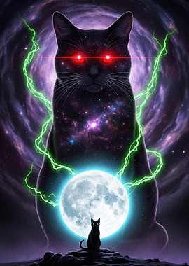 Cosmic Cat Moon and Lightning