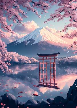 Mount Fuji and Cherry Blossoms