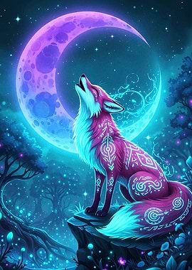 Fox Howling Moon Animal