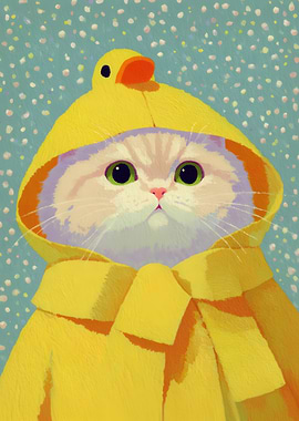 Cat in Yellow Duck Raincoat Portrait