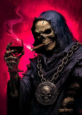 Grim Reaper with Wine and Cigar