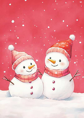 Two Snowmen Winter Scene