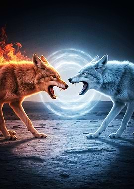Fire and Ice Wolves Confrontation