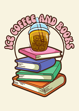 Ice Coffee and Books Illustration