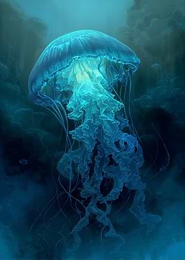 Jellyfish in Deep Blue Sea
