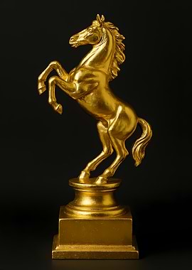 Golden Horse Statue on Black Background
