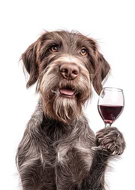 Wirehaired Pointing Griffon with Wine Glass Portrait