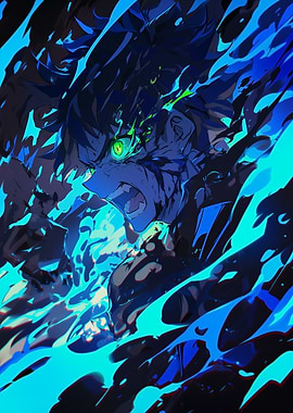 Anime Character with Intense Blue Energy