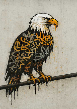 Eagle Graffiti Art on Concrete Wall