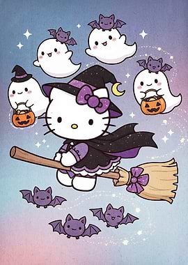 Hello Kitty Halloween Witch Illustration
