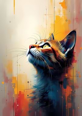 Vibrant Abstract Cat Portrait in Modern Art Style