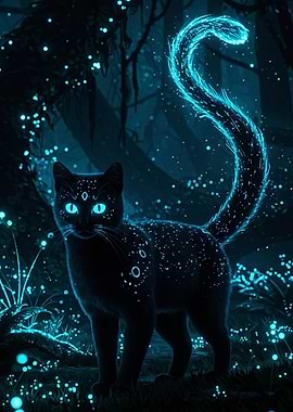 Mystical Glowing Cat in Enchanted Forest
