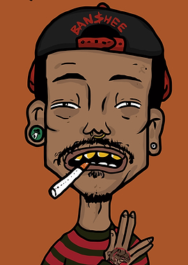 Banshee Cap Smoker Cartoon Portrait