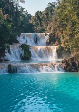 Turquoise Waterfall in Lush Forest