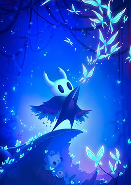 Hollow Knight in a Blue Forest