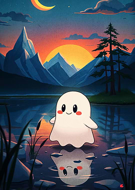 Cute Ghost Reflection in Lake