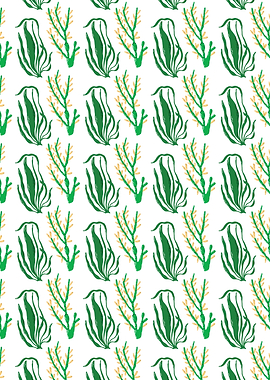 Green Seaweed and Coral Pattern