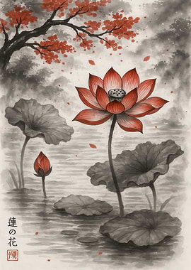 Lotus Flower in Ink Wash Painting
