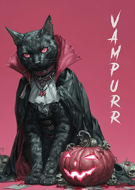 Vampurrr: Vampire Cat with Pumpkin