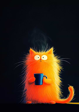 Orange Cat with Coffee Cup