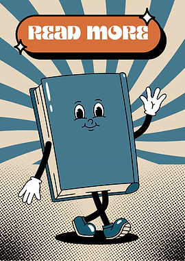 Cartoon Book Character with Read More Text