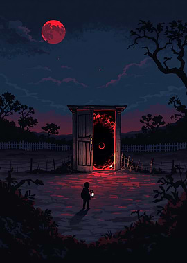 Boy with Lantern and Portal Door