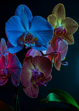Colorful Orchid Flowers on Dark Background