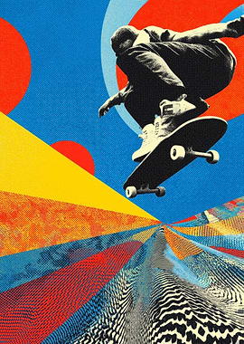 Skateboarder in Action with Abstract Background