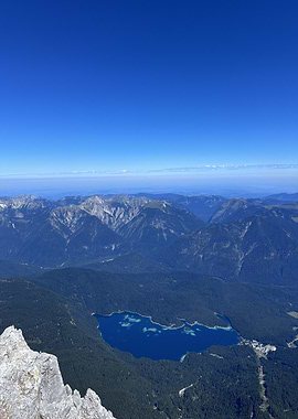Mountain Lake Eibsee View from High Peak Zugspitze