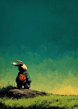 Rabbit with Backpack on Hill
